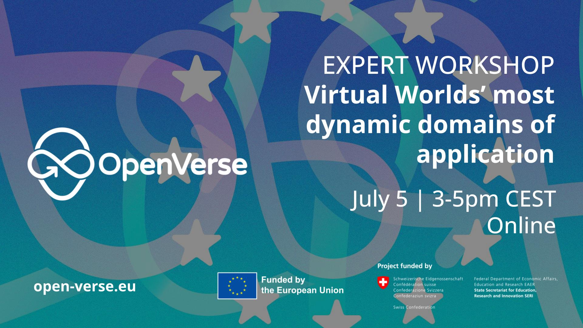 Banner for the OPENVERSE online expert workshop “Virtual Worlds’ most dynamic domains of application”