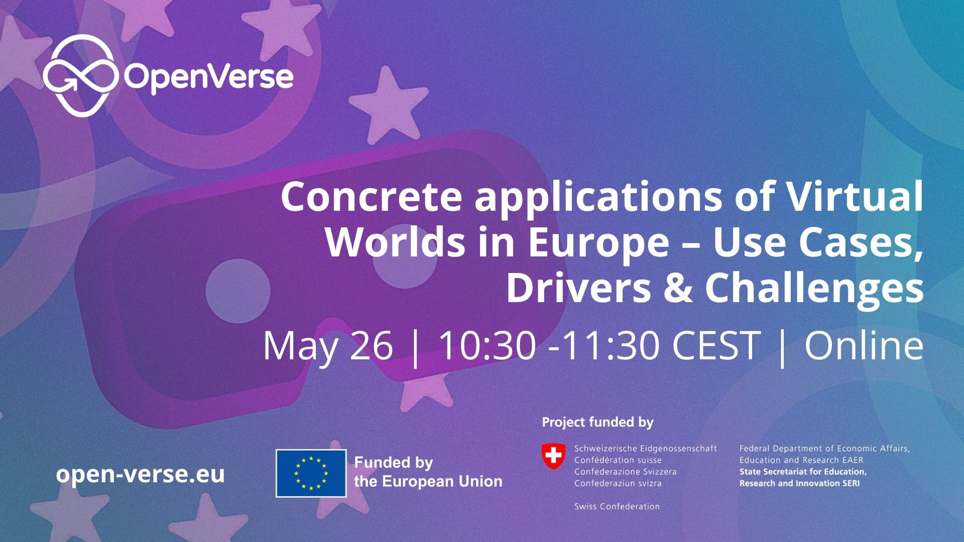 Concrete applications of Virtual Worlds in Europe – Use Cases, Drivers & Challenges - webinar banner